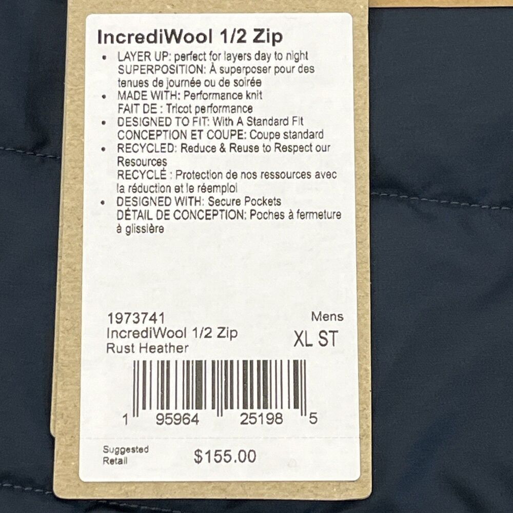 prAna NEW Mens XL Fleece‎ 1/2 Zip Quilted Pullover Jacket Wool Blend Red Blue - Picture 15 of 16